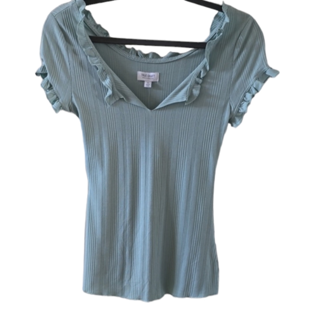 TRUE CRAFT WOMEN'S JUNIOR SHORT SLEEVE MINT GREEN  SUMMER RIBBED TOP SIZ…